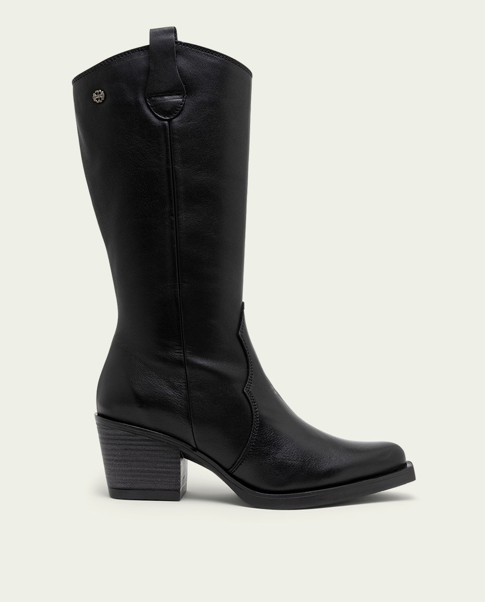 BOTTES COWBOY EN CUIR AVEC ÉCLAIR NEREA NOIR
