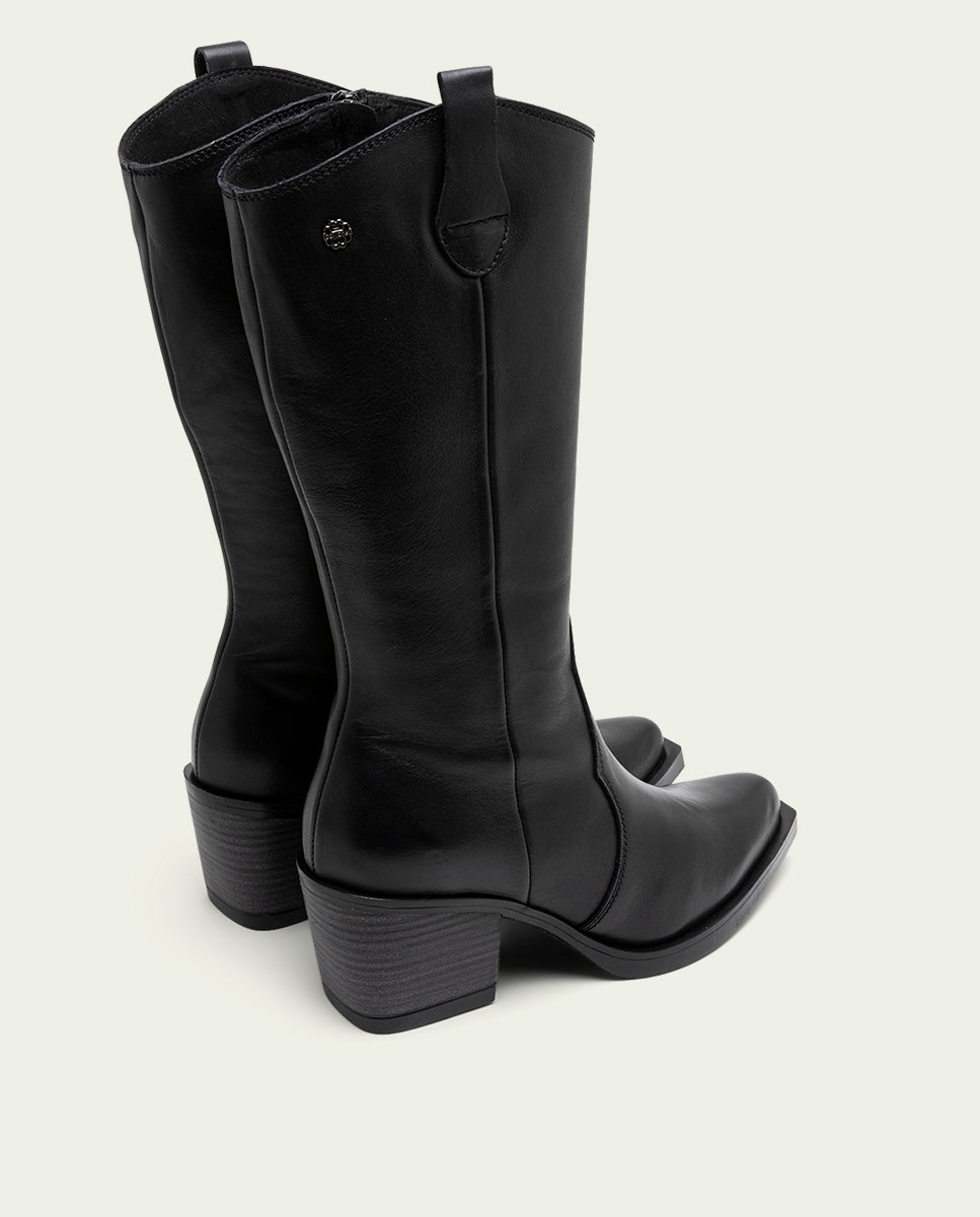 BOTTES COWBOY EN CUIR AVEC ÉCLAIR NEREA NOIR
