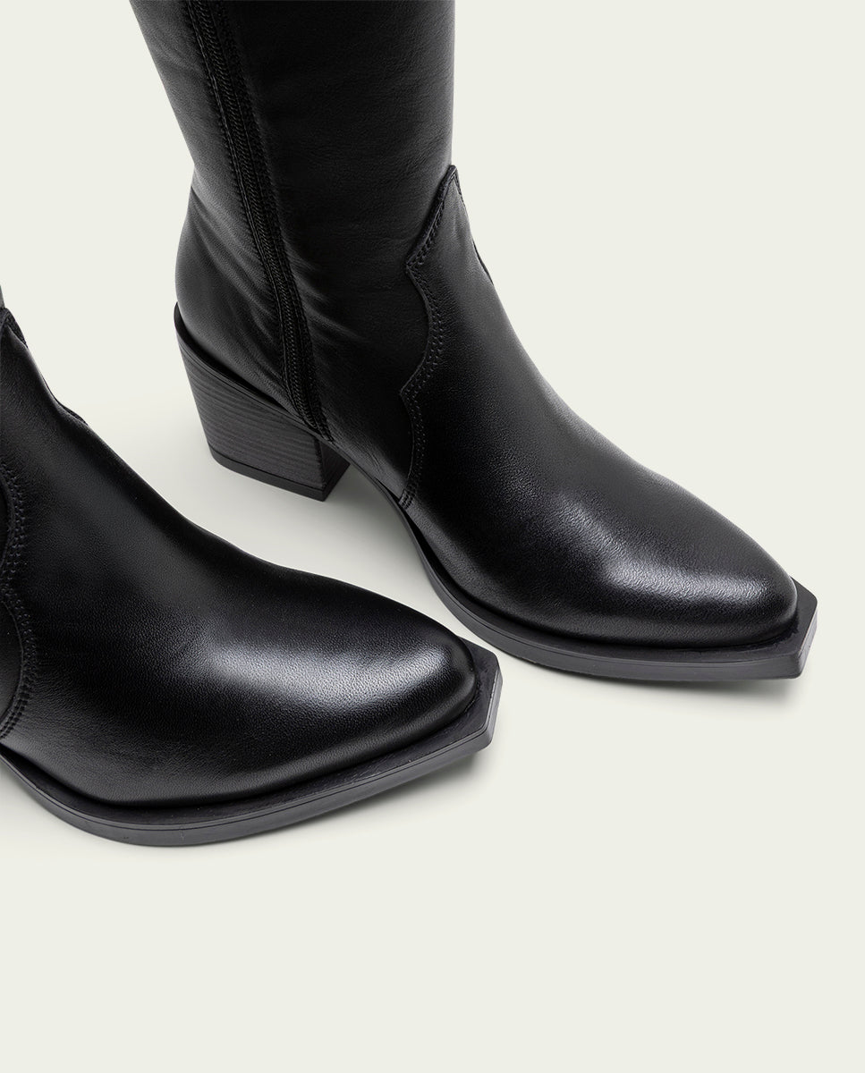 BOTTES COWBOY EN CUIR AVEC ÉCLAIR NEREA NOIR