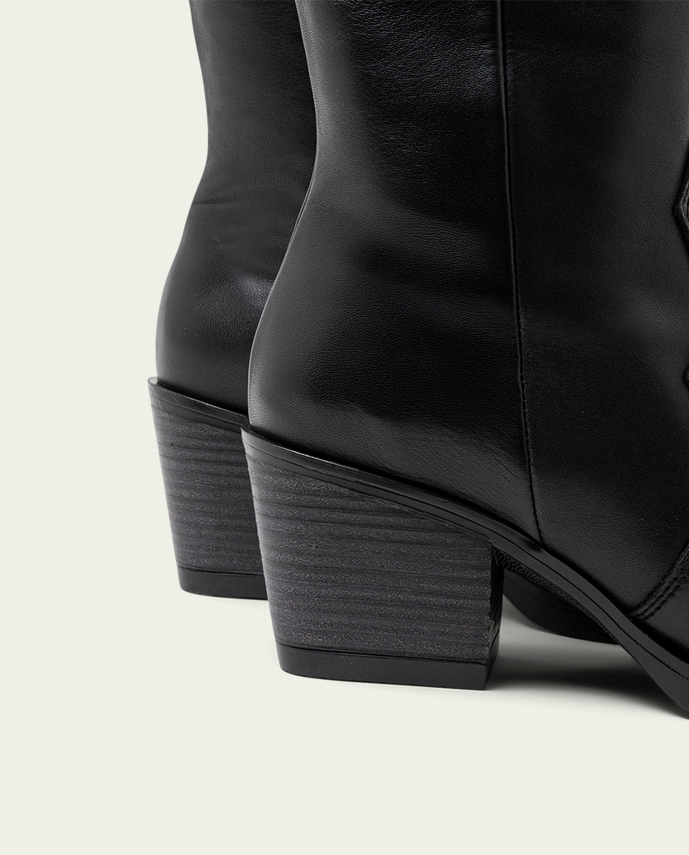 BOTTES COWBOY EN CUIR AVEC ÉCLAIR NEREA NOIR