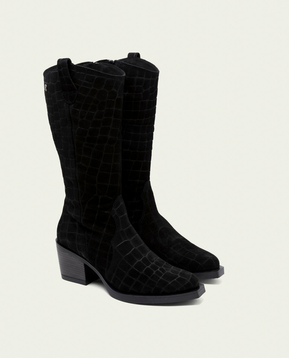 BOTTES DE COW-BOY EN CUIR AVEC ÉCLAIR NURIA NOIR