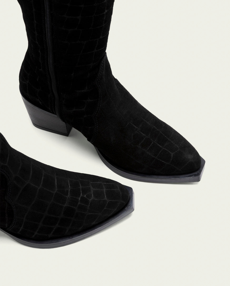 BOTTES DE COW-BOY EN CUIR AVEC ÉCLAIR NURIA NOIR