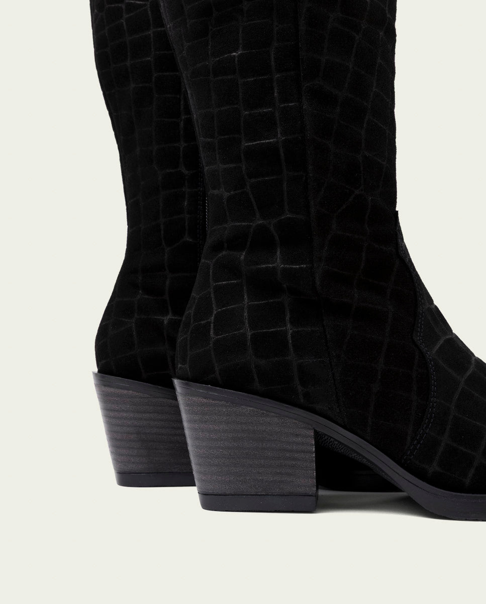 BOTTES DE COW-BOY EN CUIR AVEC ÉCLAIR NURIA NOIR