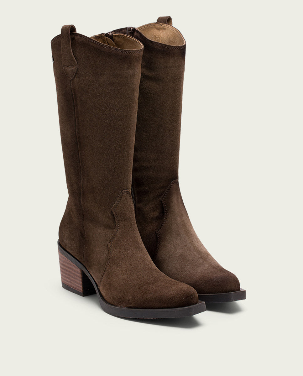 BOTTES COWBOY EN CUIR AVEC ÉCLAIR NORA MOKA