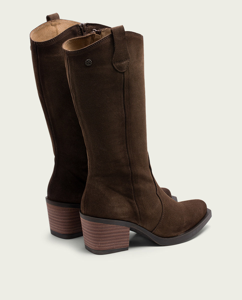 BOTTES COWBOY EN CUIR AVEC ÉCLAIR NORA MOKA