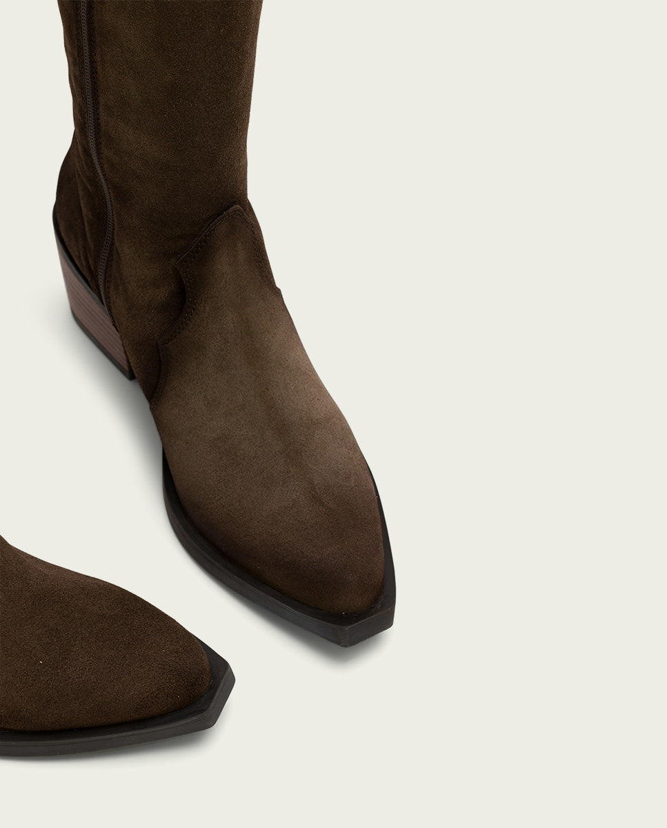 BOTTES COWBOY EN CUIR AVEC ÉCLAIR NORA MOKA