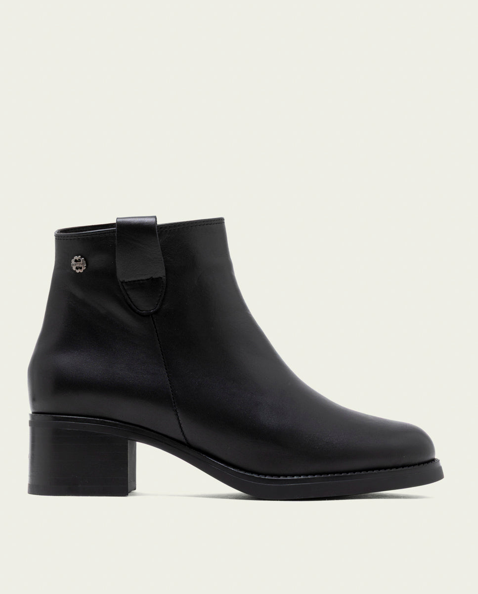 BOTTINES À TALON EN CUIR AVEC ÉCLAIR OLGA NOIR