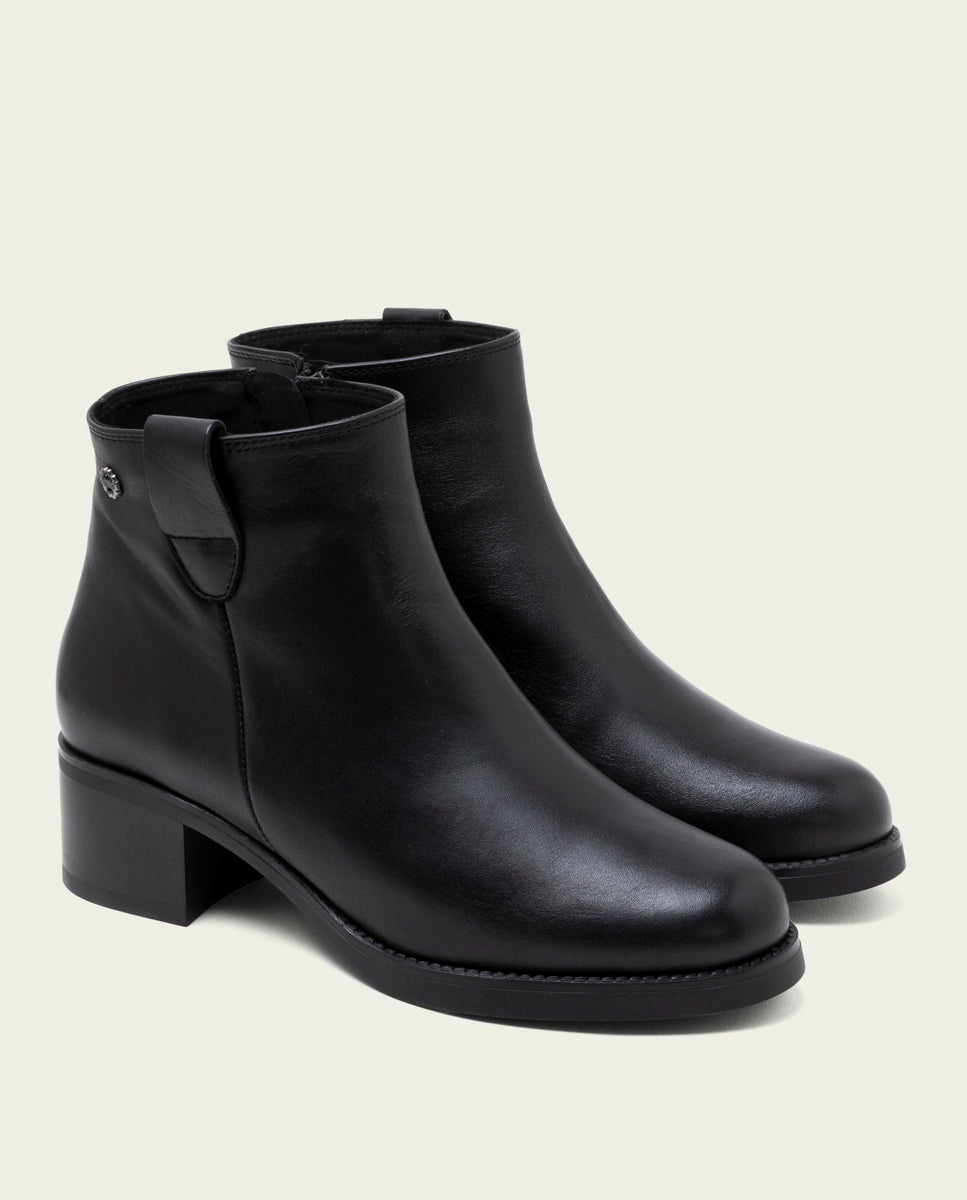 BOTTINES À TALON EN CUIR AVEC ÉCLAIR OLGA NOIR