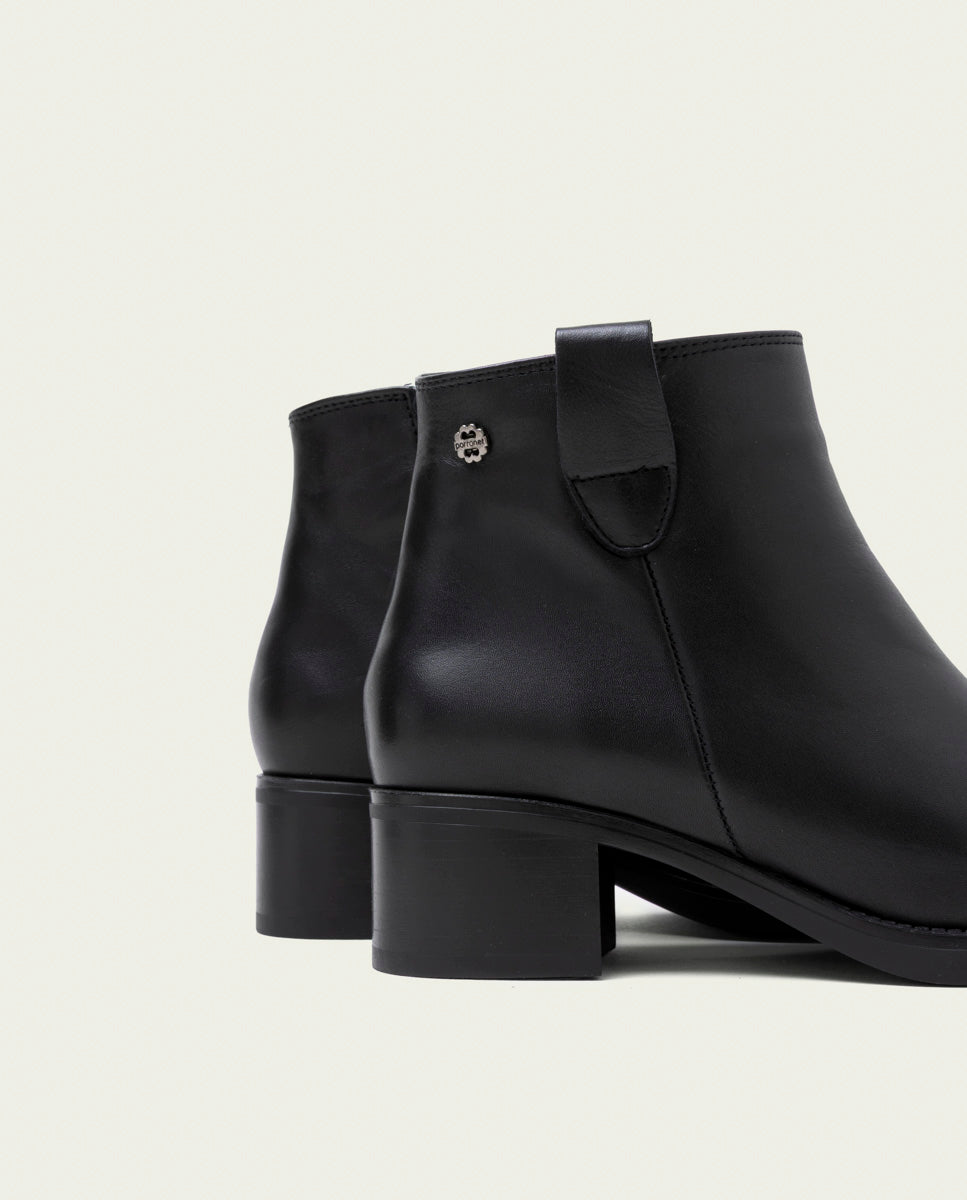BOTTINES À TALON EN CUIR AVEC ÉCLAIR OLGA NOIR