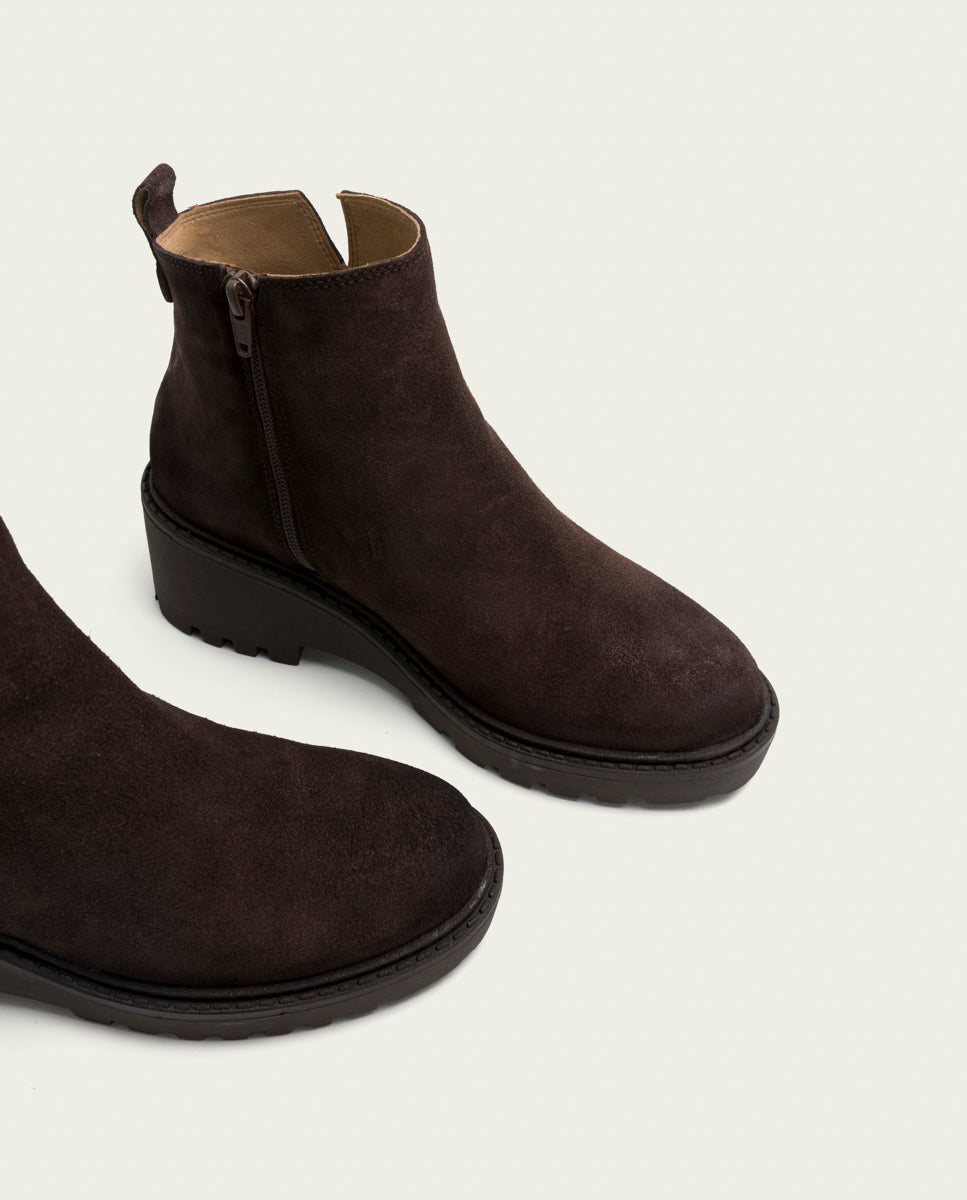 BOTTINES EN CUIR À TALON COMPENSÉ PAULA MOKA