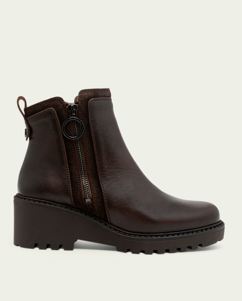 BOTTINES EN CUIR  ET FERMETURE ÉCLAIR PAZ MOKA