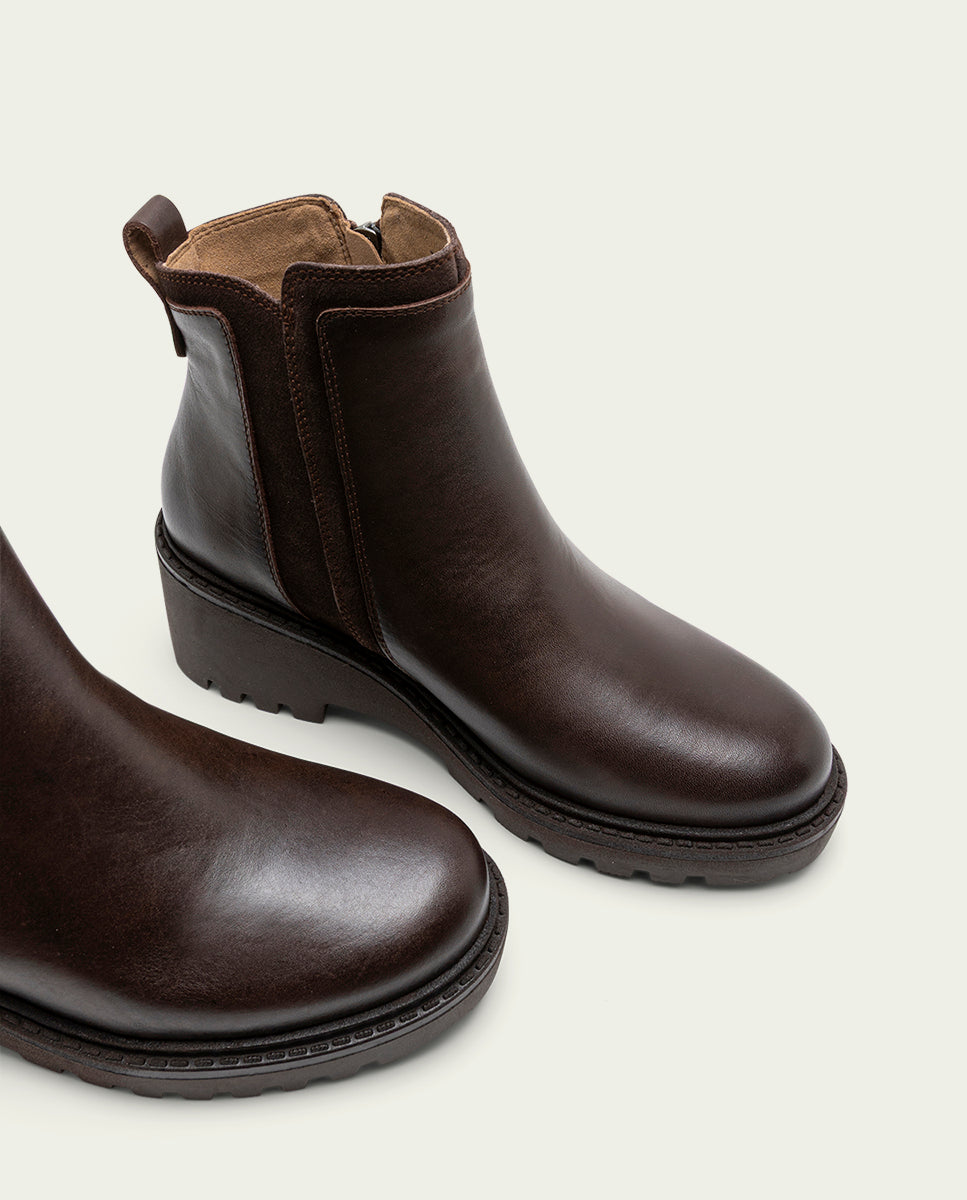 BOTTINES EN CUIR  ET FERMETURE ÉCLAIR PAZ MOKA