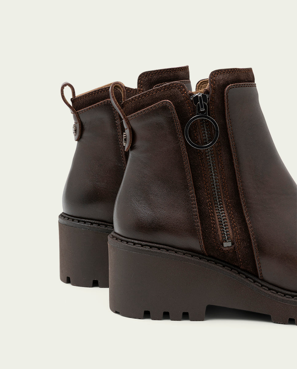 BOTTINES EN CUIR  ET FERMETURE ÉCLAIR PAZ MOKA