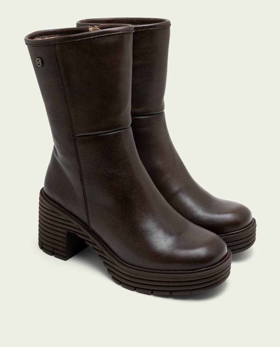BOTTES EN CUIR AVEC FERMETURE ÉCLAIR SONIA MOKA