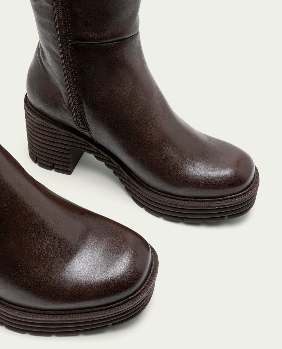 BOTTES EN CUIR AVEC FERMETURE ÉCLAIR SONIA MOKA