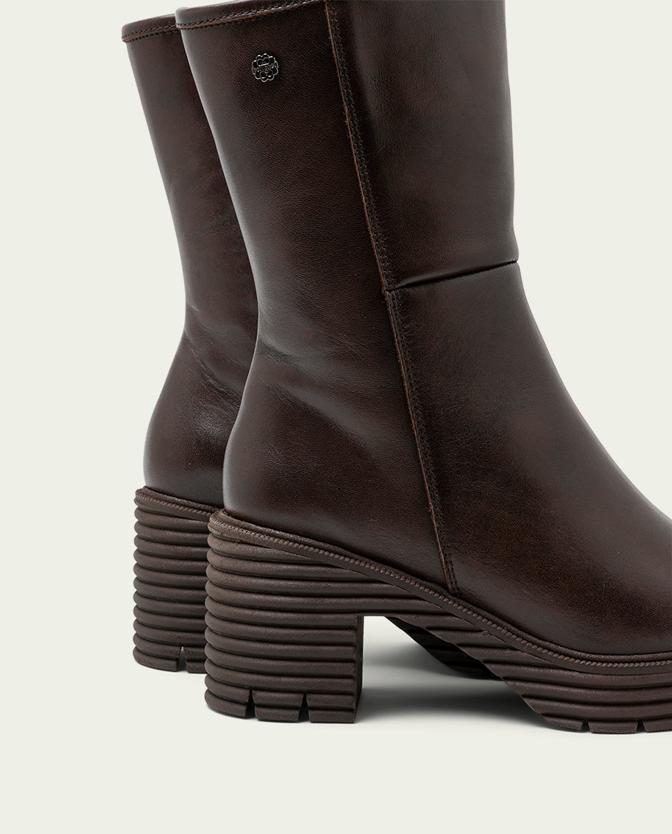 BOTTES EN CUIR AVEC FERMETURE ÉCLAIR SONIA MOKA