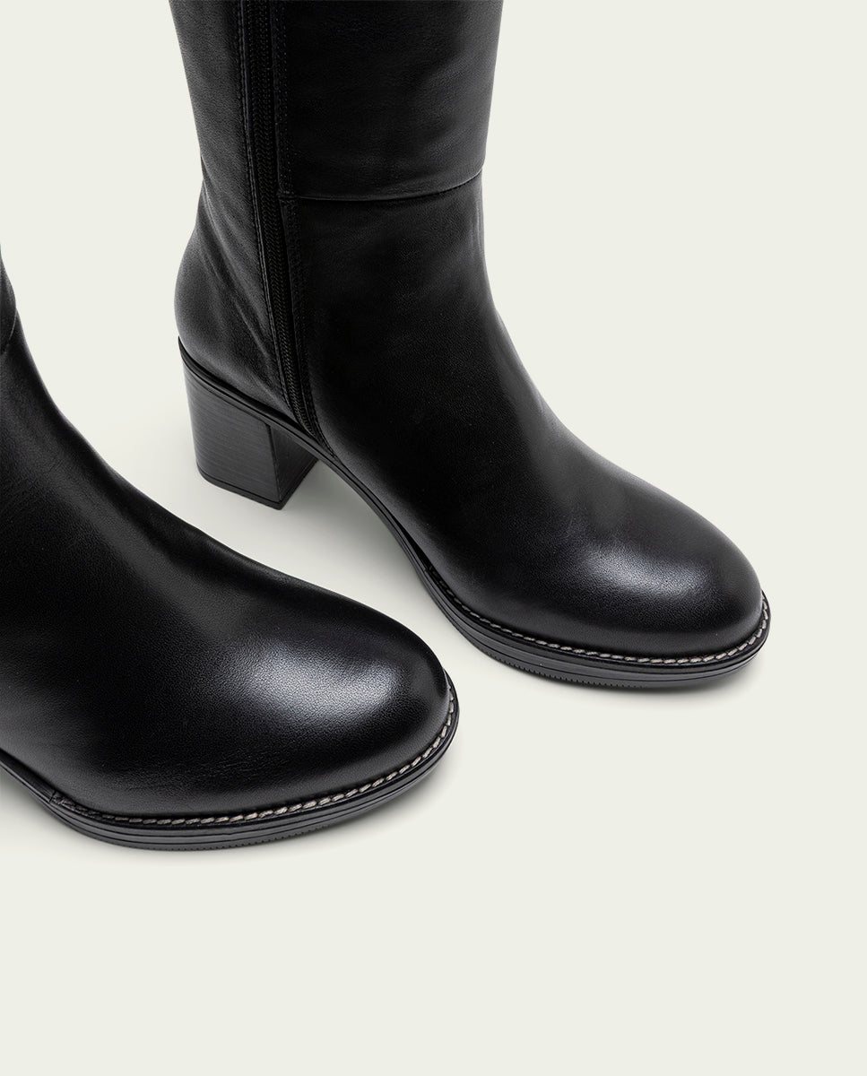 BOTTES EN CUIR À TALONS TRIANA NOIR