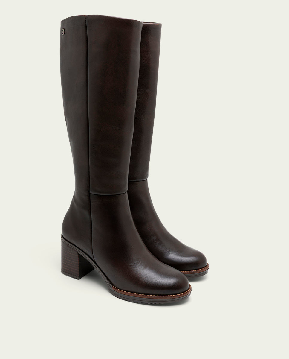 BOTTES EN CUIR À TALONS TRIANA MOKA