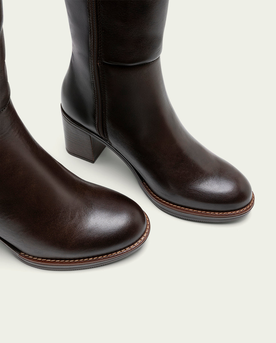 BOTTES EN CUIR À TALONS TRIANA MOKA