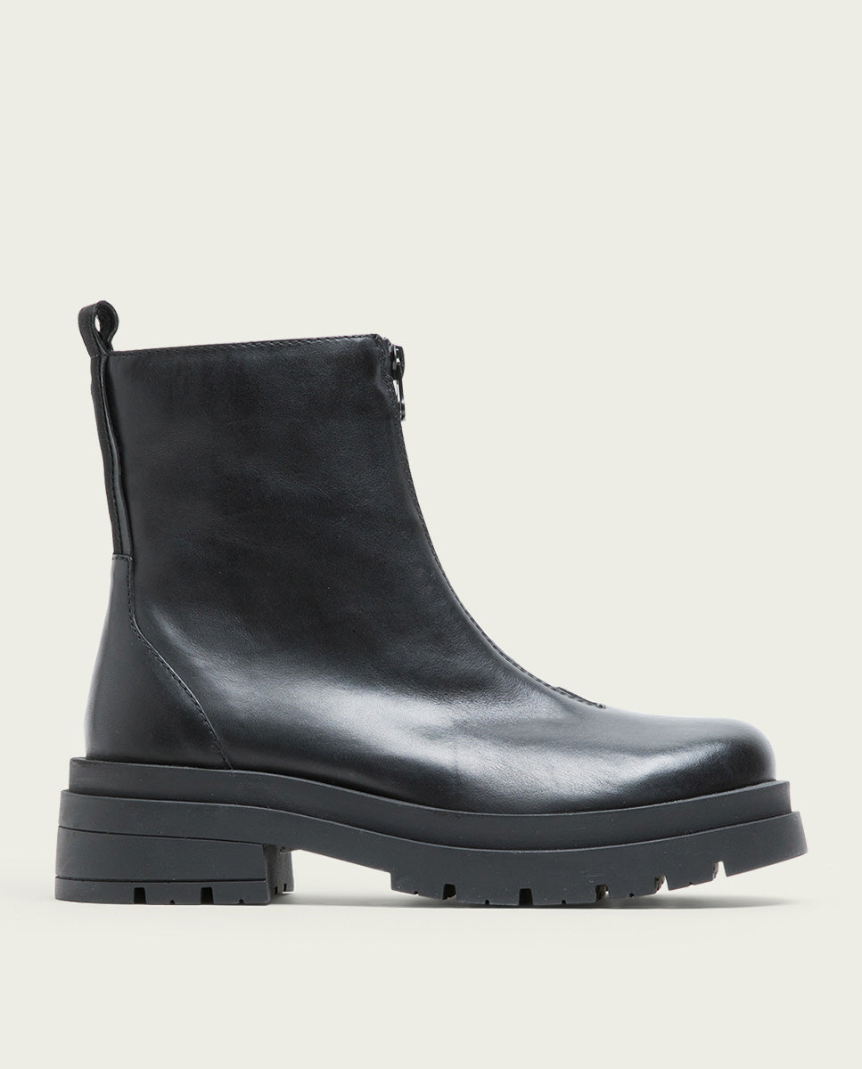 BOTTINES TRACK NOIRS EN CUIR AVEC FERMETURE ÉCLAIR NALA