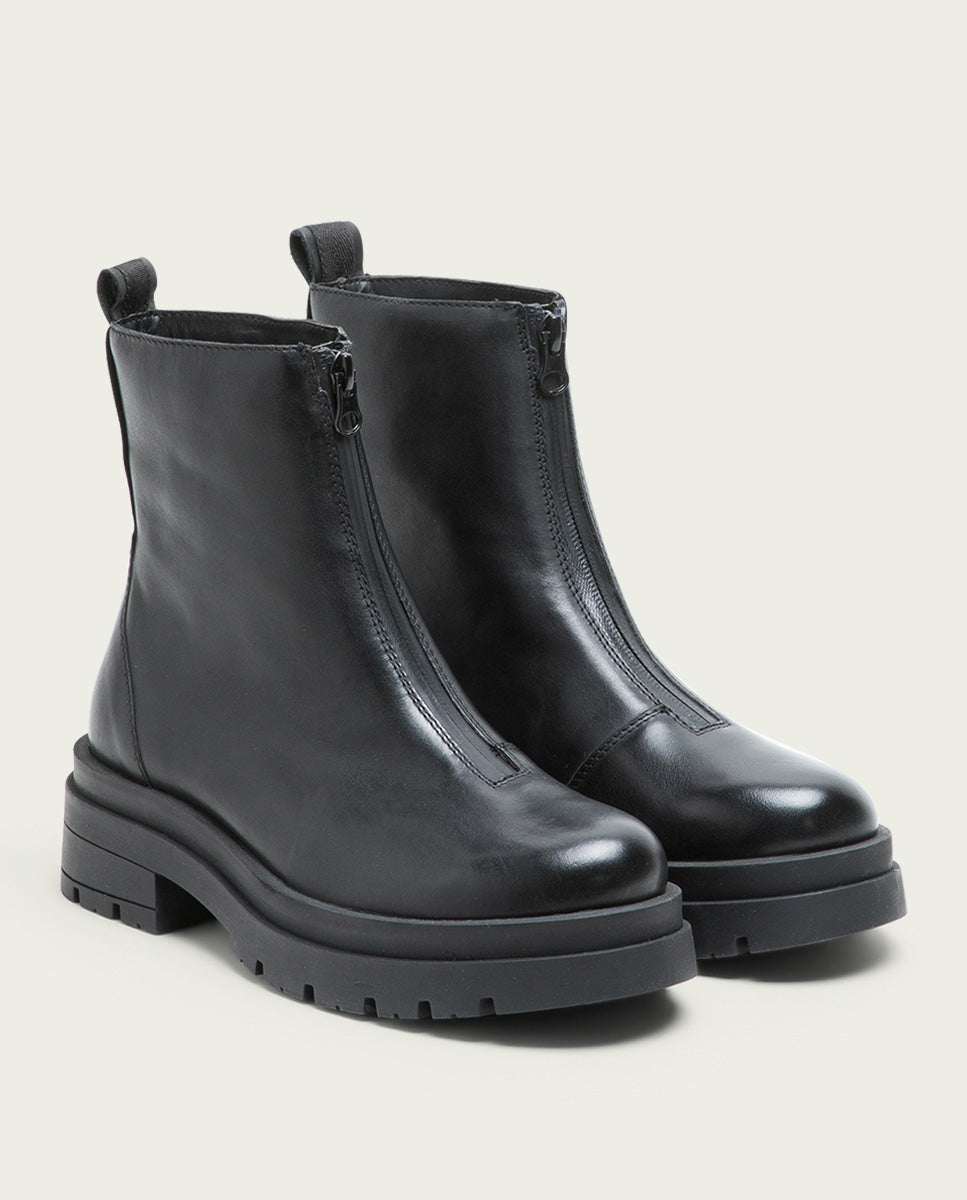 BOTTINES TRACK NOIRS EN CUIR AVEC FERMETURE ÉCLAIR NALA