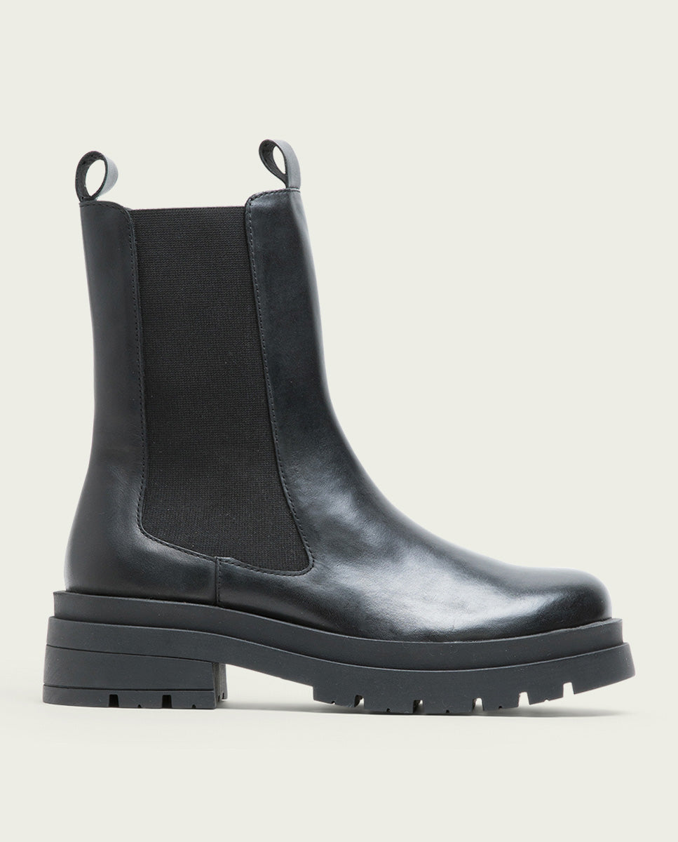 BOTTINES TRACK EN CUIR AVEC ÉLASTIQUES NAÍN NOIR