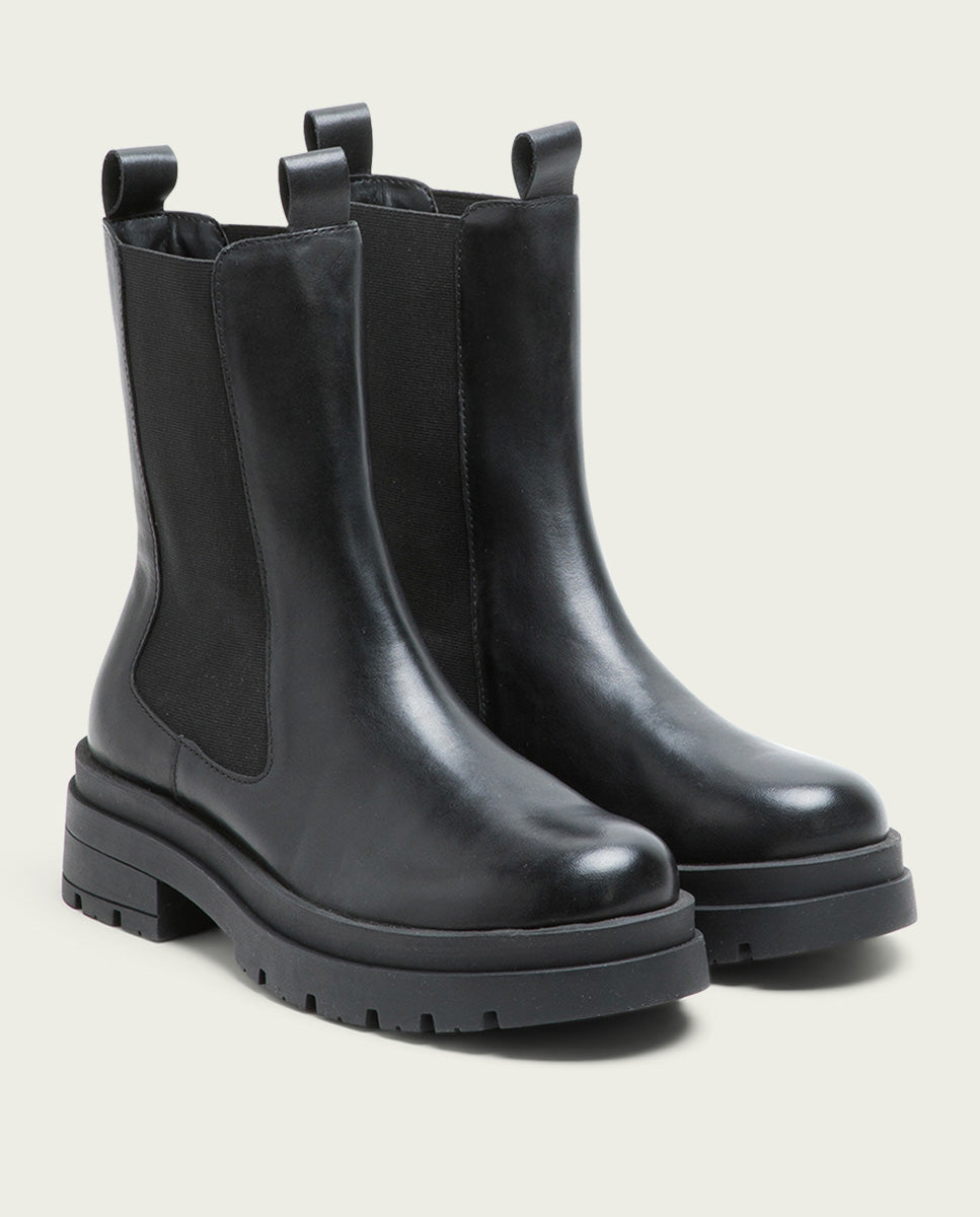 BOTTINES TRACK EN CUIR AVEC ÉLASTIQUES NAÍN NOIR