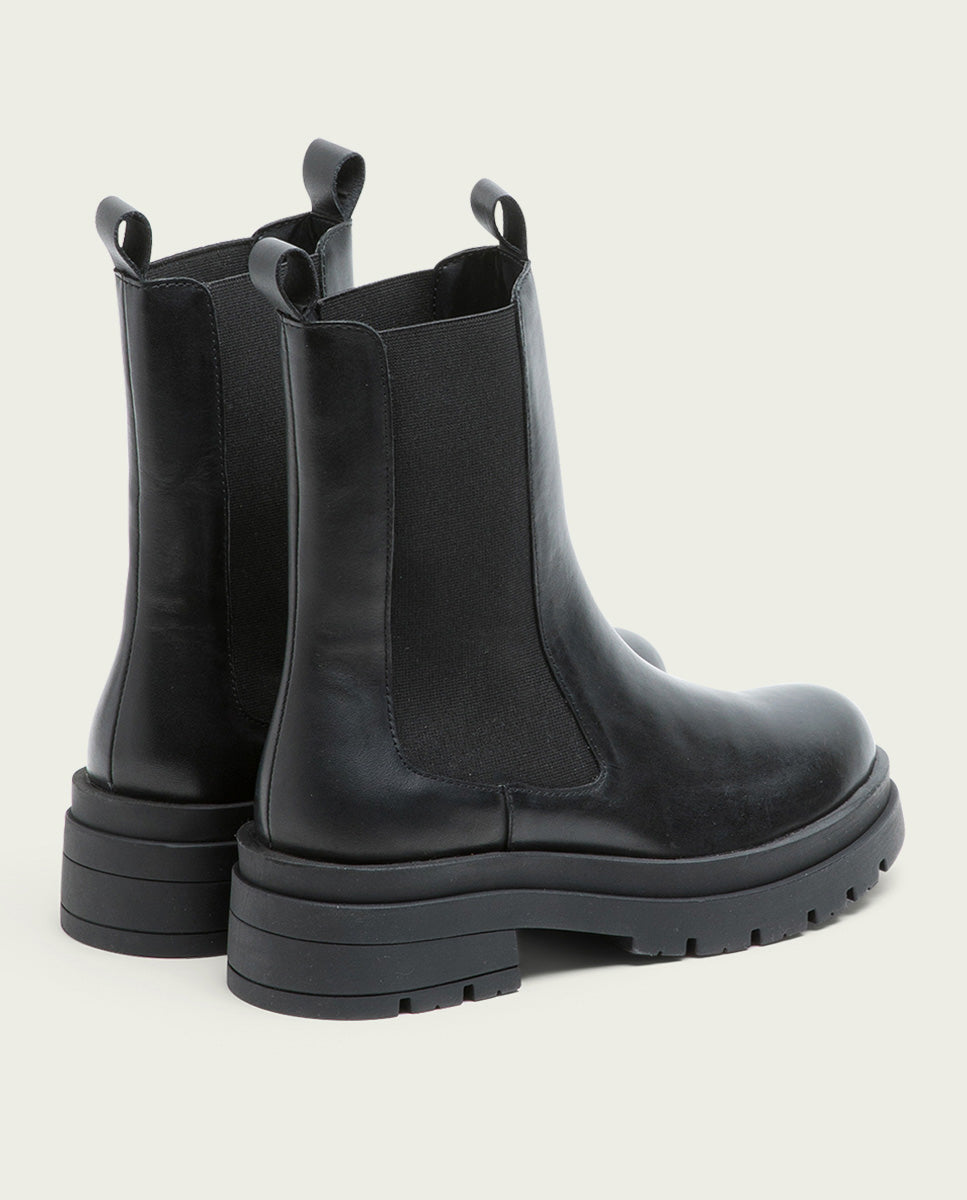 BOTTINES TRACK EN CUIR AVEC ÉLASTIQUES NAÍN NOIR