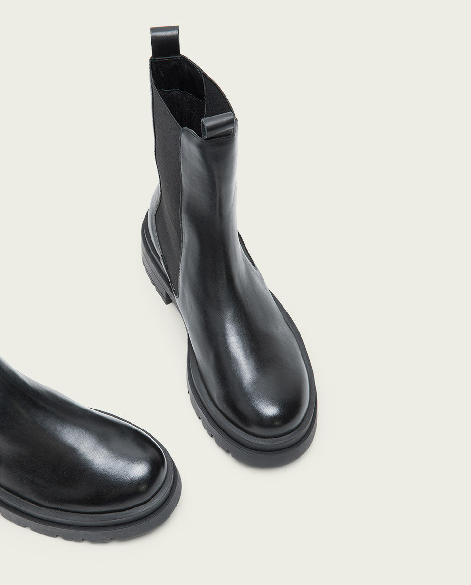 BOTTINES TRACK EN CUIR AVEC ÉLASTIQUES NAÍN NOIR