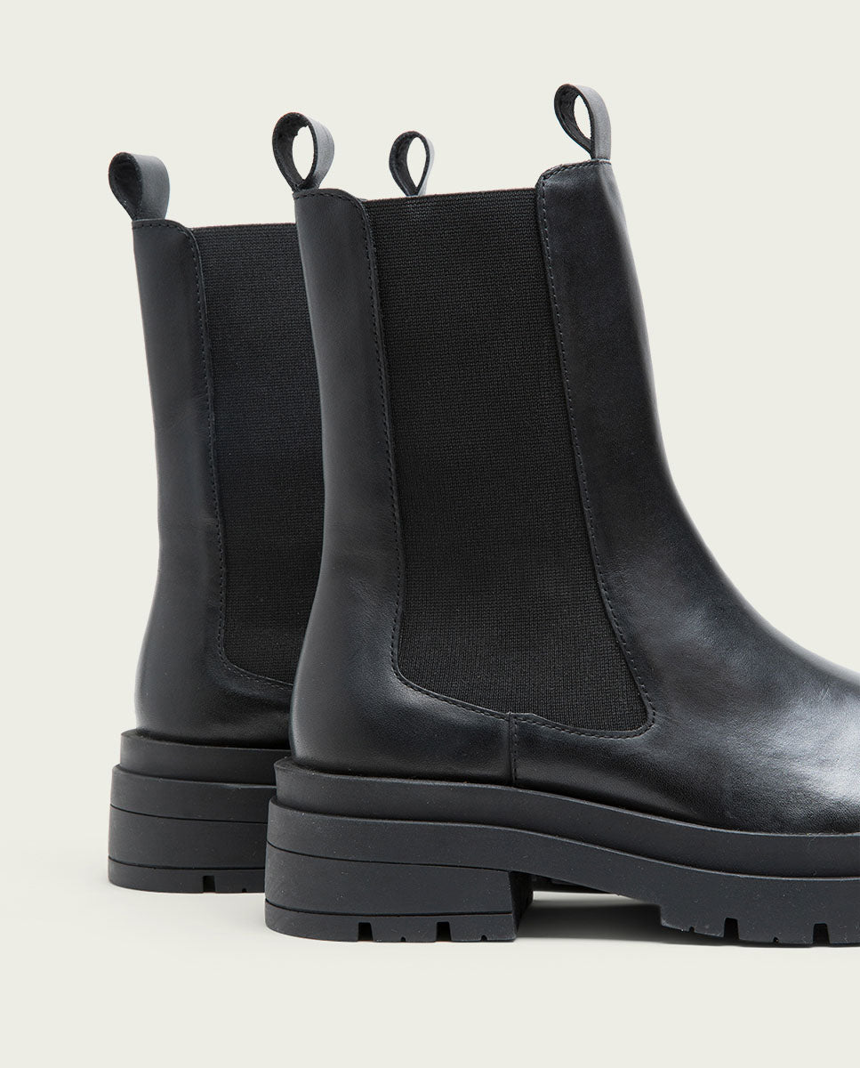BOTTINES TRACK EN CUIR AVEC ÉLASTIQUES NAÍN NOIR