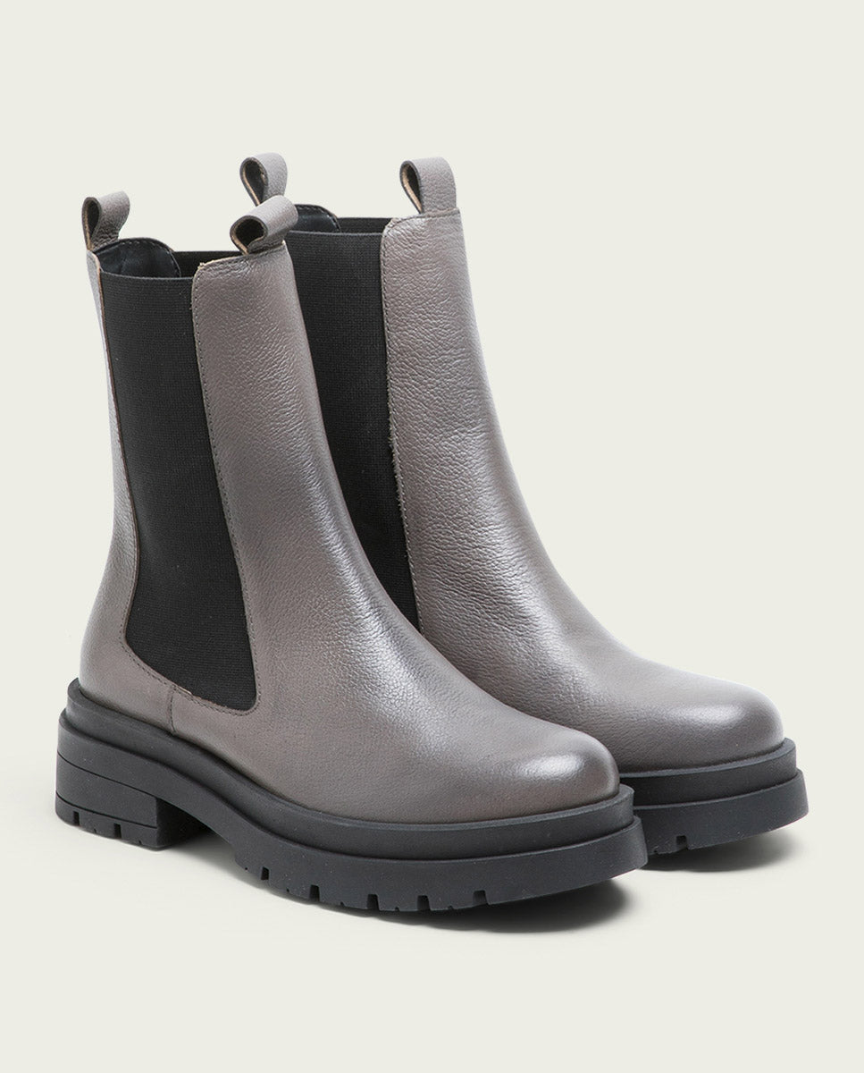 BOTTINES TRACK EN CUIR AVEC ÉLASTIQUES NAÍN GRIS