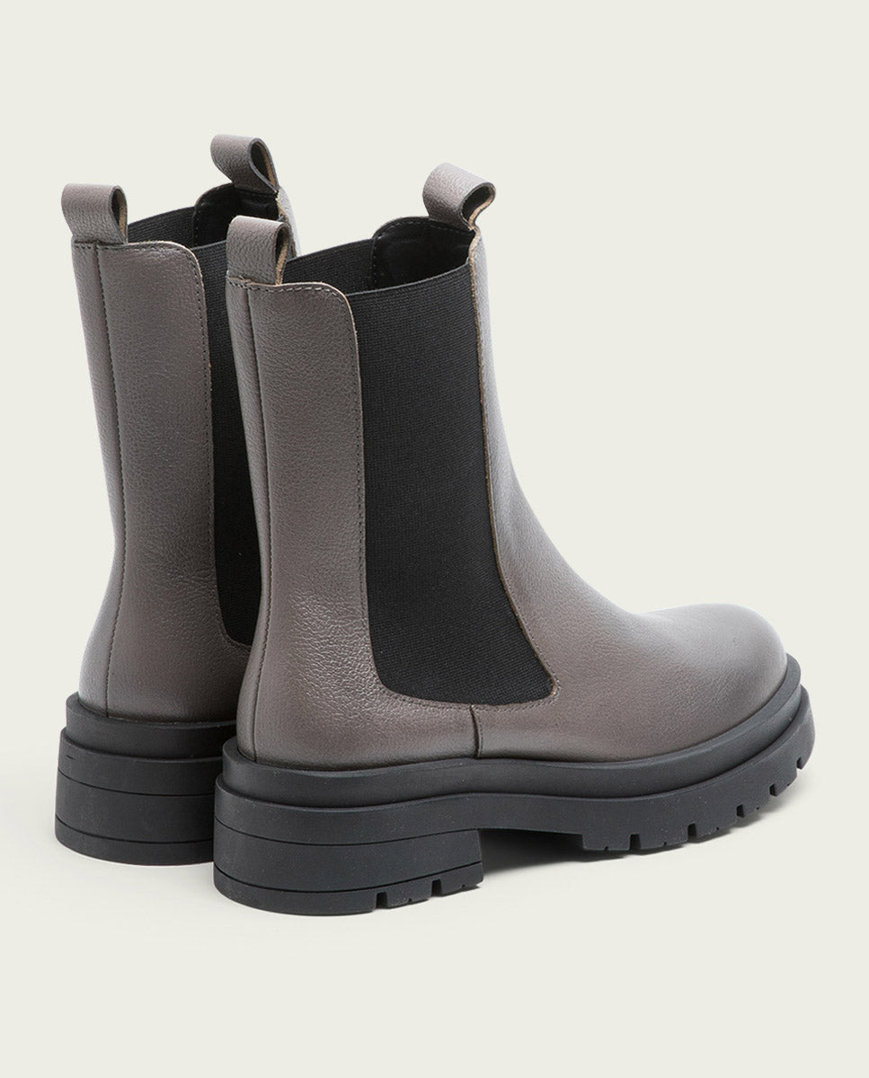 BOTTINES TRACK EN CUIR AVEC ÉLASTIQUES NAÍN GRIS