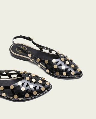 BALERINE PLATE CLOUTÉS NOIR DORE