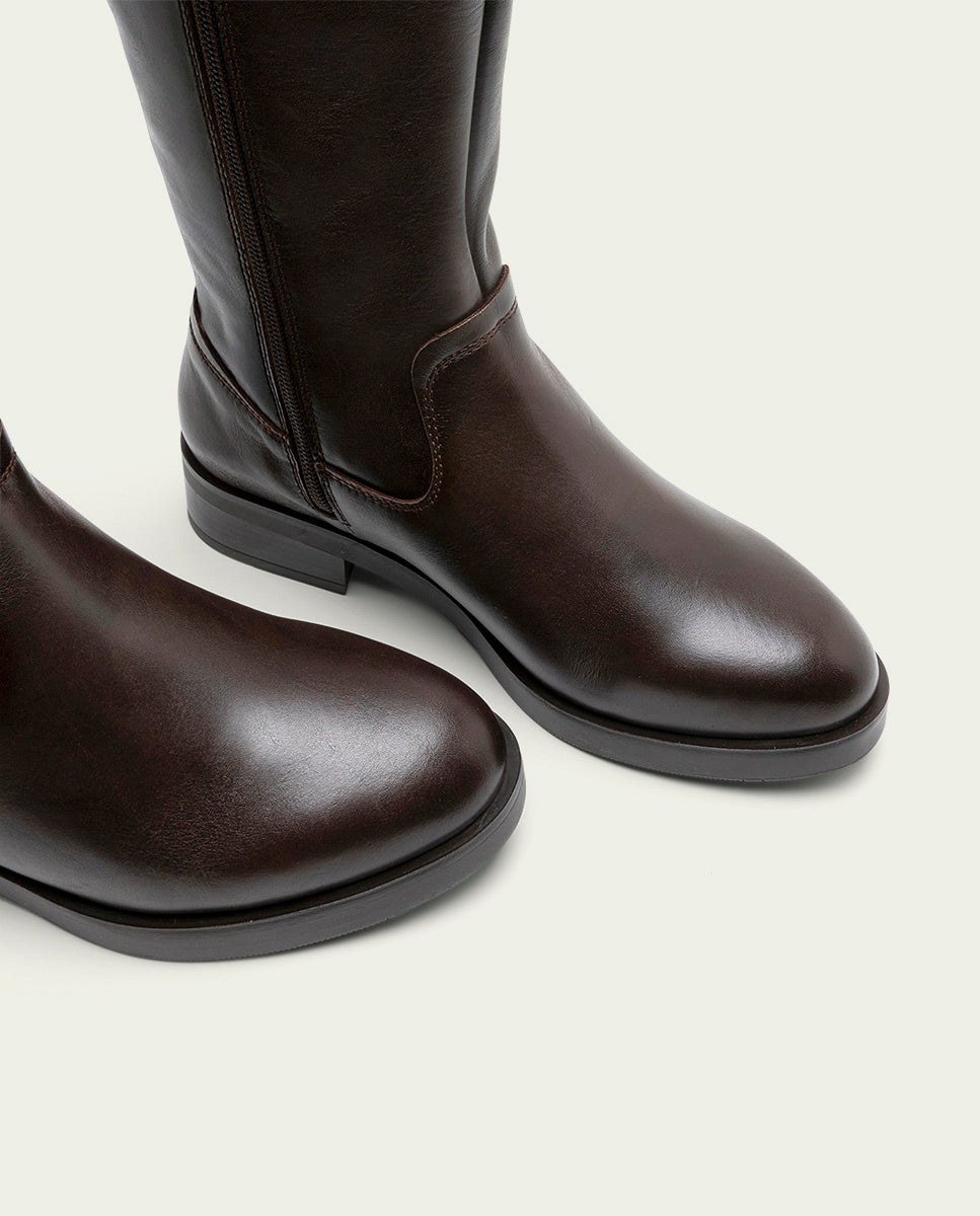 Bottes hautes en cuir à tige large Jana moka