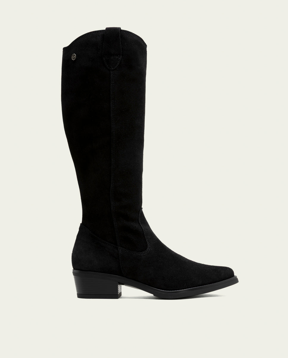 BOTTES EN CUIR À TIGE LARGE MANUELA NOIR