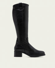 BOTTES EN CUIR À TIGE LARGE ET À TALON OLIVIA NOIR