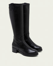 BOTTES EN CUIR À TIGE LARGE ET À TALON OLIVIA NOIR