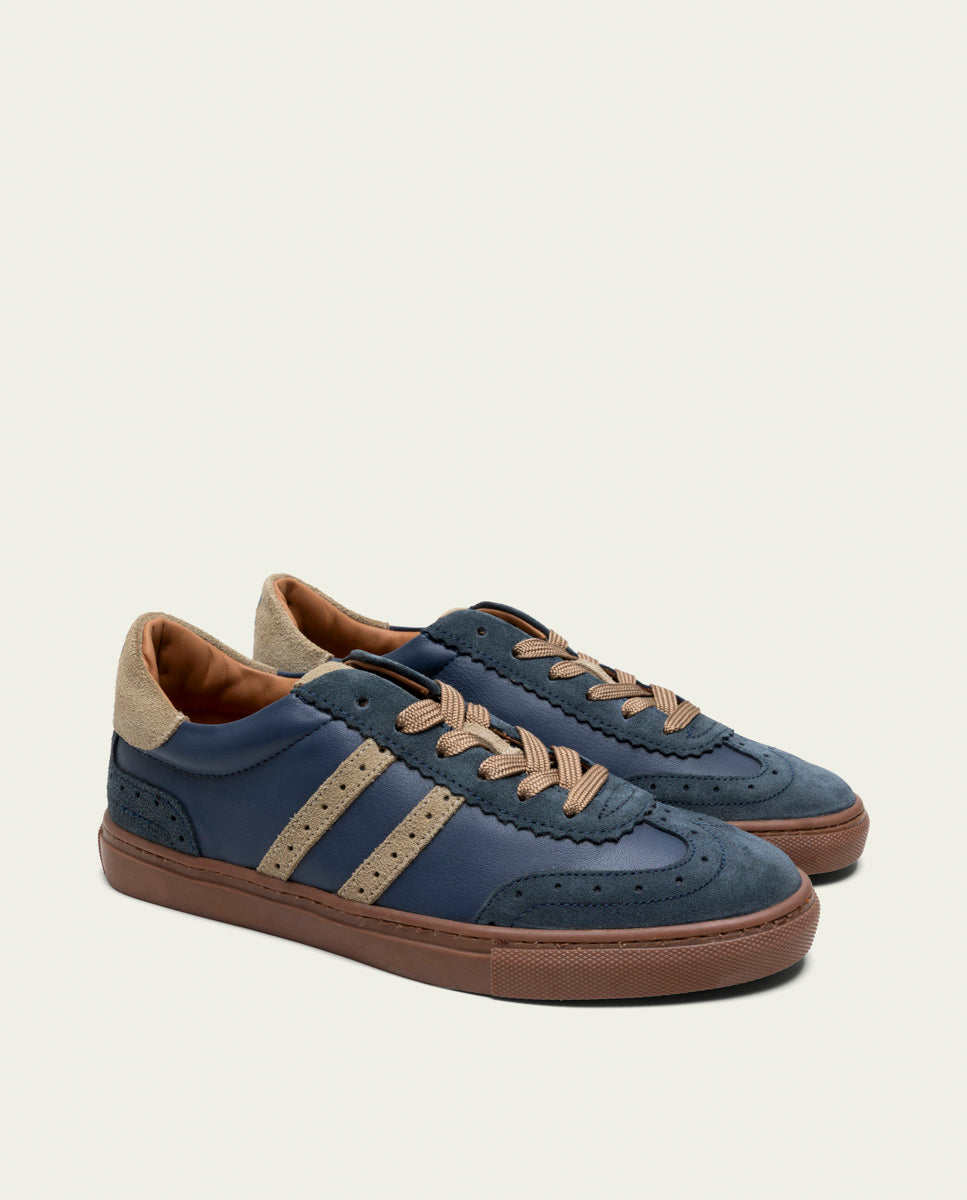 BASKETS SPORT CUIR BLEU ET BEIGE ROMA