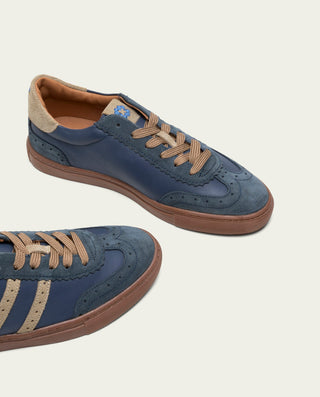 BASKETS SPORT CUIR BLEU ET BEIGE ROMA