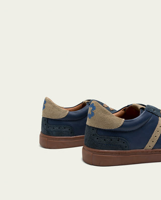 BASKETS SPORT CUIR BLEU ET BEIGE ROMA