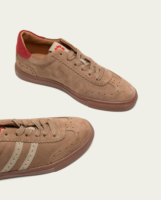 BASKETS SPORT DAIM TAUPE BEIGE ROUGE PARIS