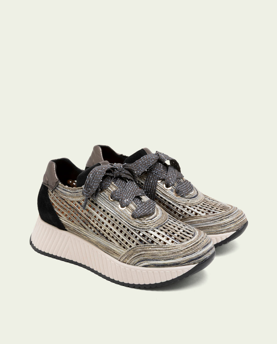 CHAUSSURES DE SPORT EN CUIR ET TISSU INÉS NOIR