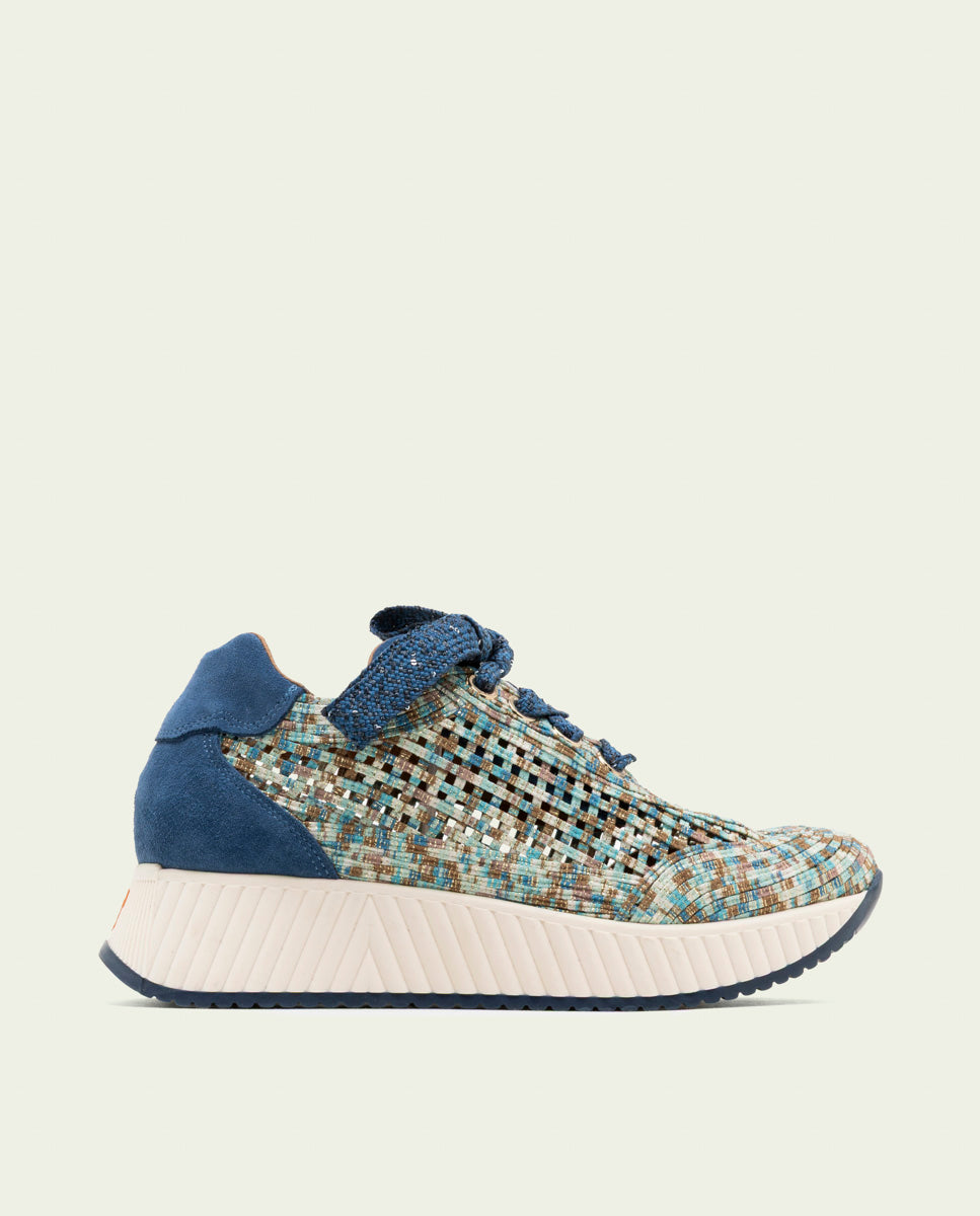 CHAUSSURES DE SPORT EN CUIR ET TISSU INÉS BLEU