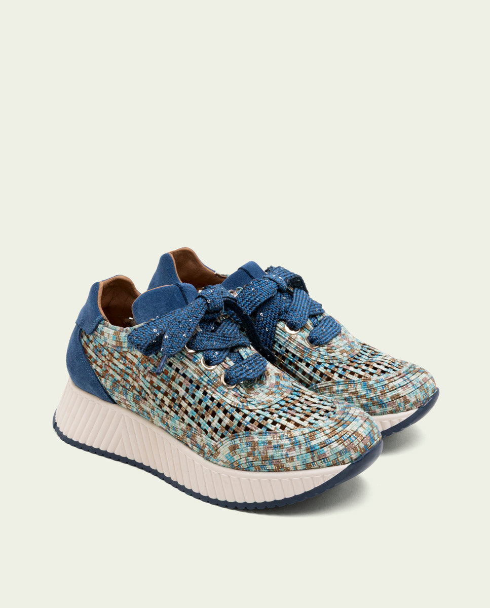 CHAUSSURES DE SPORT EN CUIR ET TISSU INÉS BLEU