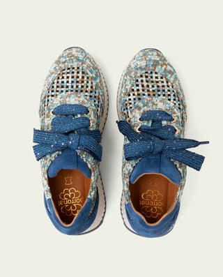 CHAUSSURES DE SPORT EN CUIR ET TISSU INÉS BLEU