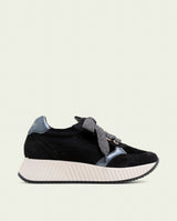 BASKETS PLATES EN CUIR ET VELOURS ZOE NOIR