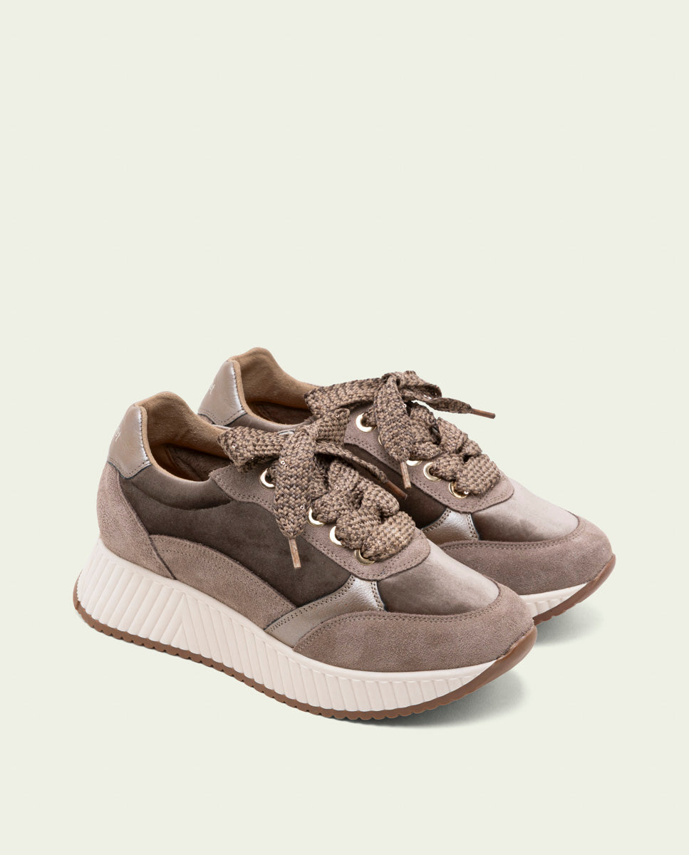 BASKETS PLATES EN CUIR ET VELOURS ZOE TAUPE