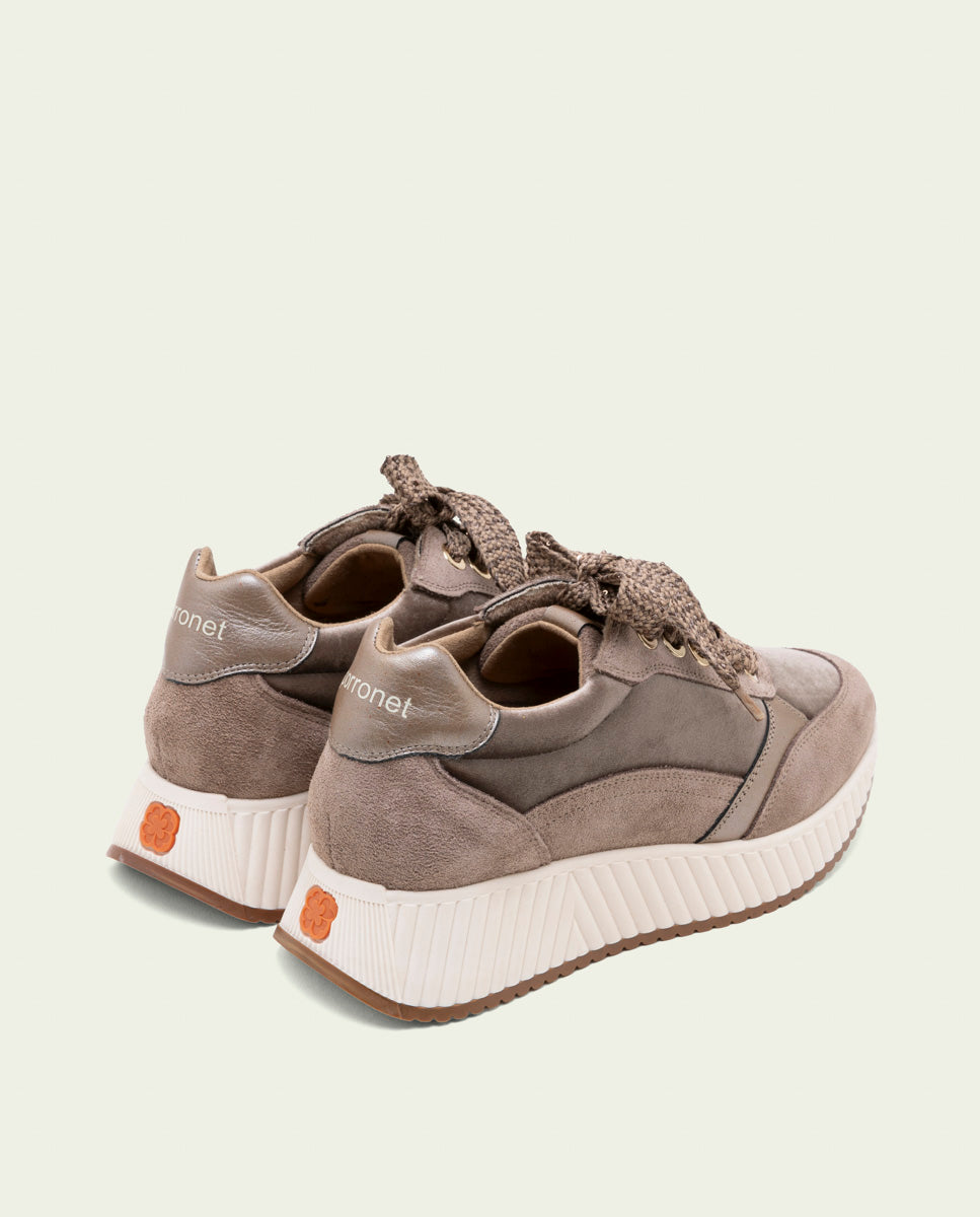 BASKETS PLATES EN CUIR ET VELOURS ZOE TAUPE