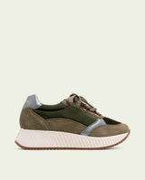 BASKETS PLATES EN CUIR ET VELOURS ZOE KAKI