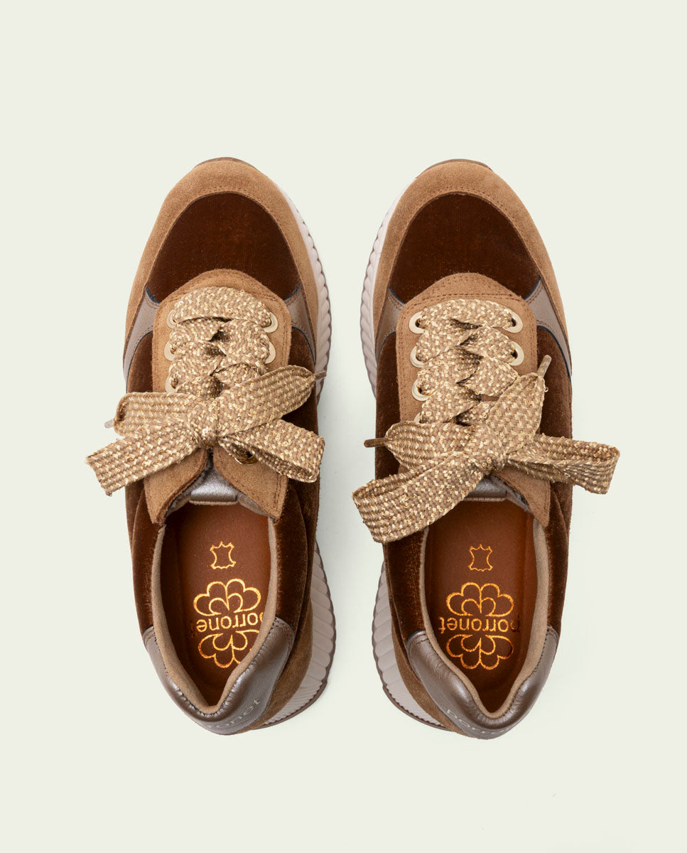 BASKETS PLATES EN CUIR ET VELOURS ZOE CUIR